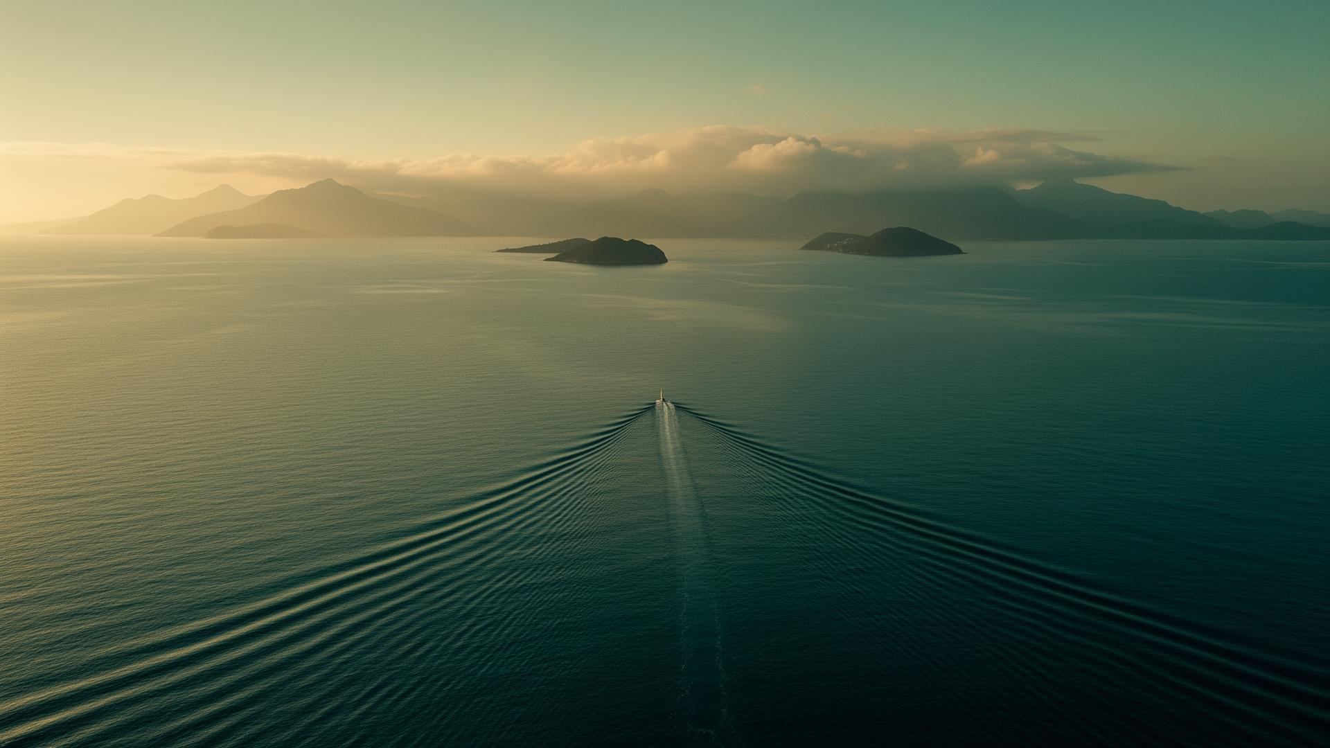 Oceano ao amanhecer simbolizando rotas globais